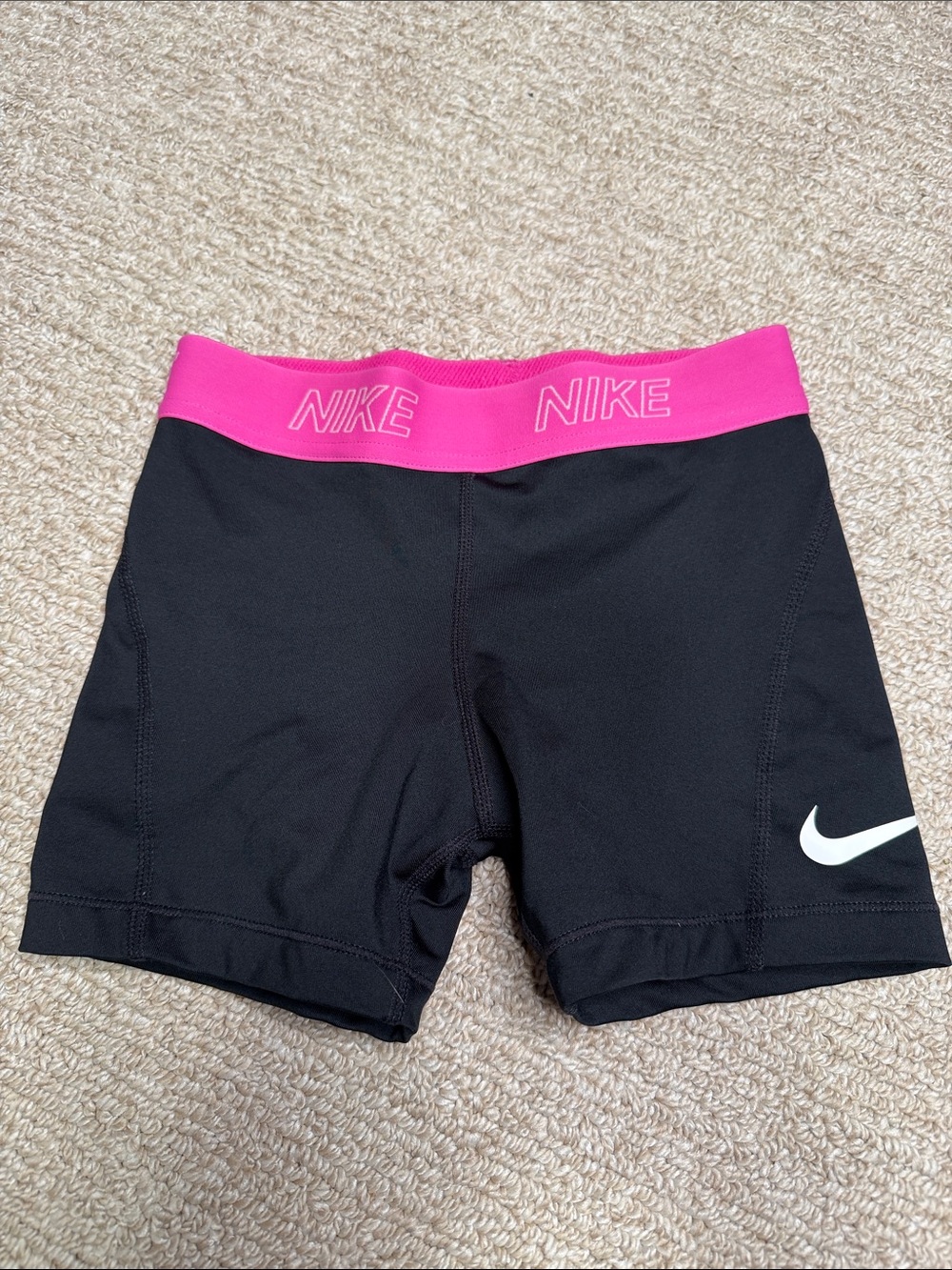 Nike girls Black Bike Shorts with Pink Elastic Waistband